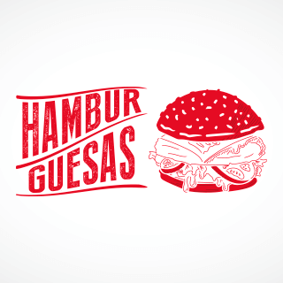  Arreglo tipográfico de la palabra Hamburguesas, acompañado de una hamburguesa ilustrada