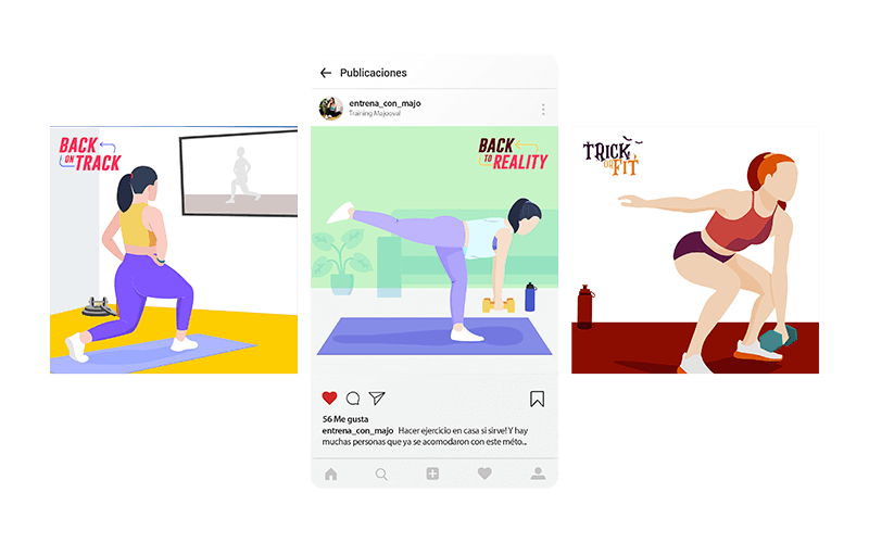 Multiples ilustraciones en el feed de instagram para Majo